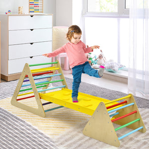 NNECW 3 in 1 Climbing Toy Set with 2 Triangle Ladders and Ramp for Toddlers-Colorful