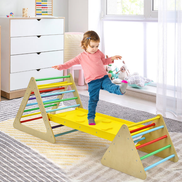 NNECW 3 in 1 Climbing Toy Set with 2 Triangle Ladders and Ramp for Toddlers-Colorful