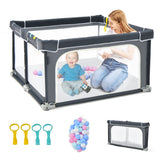 NNECW 124cm Foldable Baby Playpen Interactive Activity Center with Balls for Kids-Dark Grey