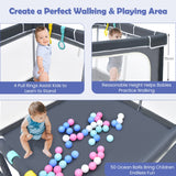 NNECW 124cm Foldable Baby Playpen Interactive Activity Center with Balls for Kids-Dark Grey