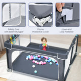 NNECW 124cm Foldable Baby Playpen Interactive Activity Center with Balls for Kids-Dark Grey