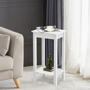 NNECW 2 Piece Versatile Wooden Narrow End Table with 2-Tier Storage Shelves-White