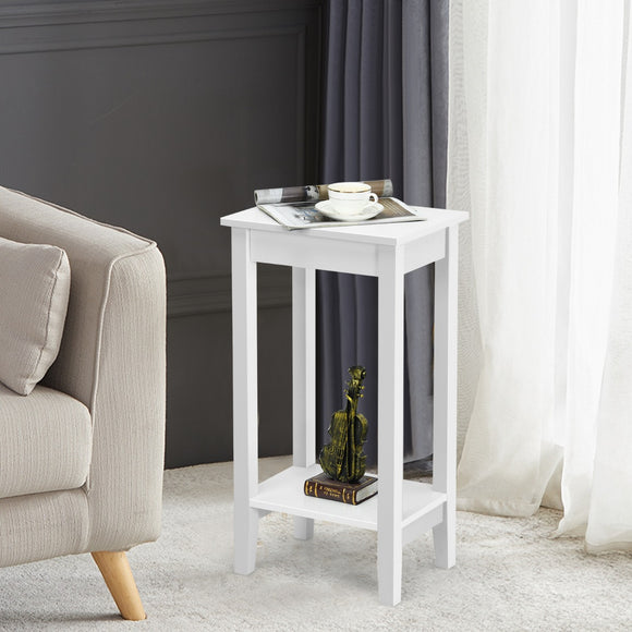 NNECW 2 Piece Versatile Wooden Narrow End Table with 2-Tier Storage Shelves-White