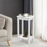 NNECW 2 Piece Versatile Wooden Narrow End Table with 2-Tier Storage Shelves-White