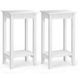 NNECW 2 Piece Versatile Wooden Narrow End Table with 2-Tier Storage Shelves-White