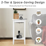 NNECW 2 Piece Versatile Wooden Narrow End Table with 2-Tier Storage Shelves-White