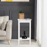 NNECW 2 Piece Versatile Wooden Narrow End Table with 2-Tier Storage Shelves-White