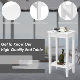 NNECW 2 Piece Versatile Wooden Narrow End Table with 2-Tier Storage Shelves-White