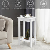 NNECW 2 Piece Versatile Wooden Narrow End Table with 2-Tier Storage Shelves-White