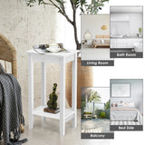 NNECW 2 Piece Versatile Wooden Narrow End Table with 2-Tier Storage Shelves-White