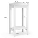 NNECW 2 Piece Versatile Wooden Narrow End Table with 2-Tier Storage Shelves-White