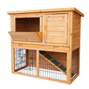 NNEDPE 2-Storey Wooden Chicken Coop & Rabbit Hutch With Trough