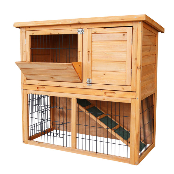 NNEDPE 2-Storey Wooden Chicken Coop & Rabbit Hutch With Trough