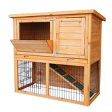 NNEDPE 2-Storey Wooden Chicken Coop & Rabbit Hutch With Trough
