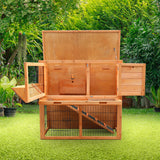 NNEDPE 2-Storey Wooden Chicken Coop & Rabbit Hutch With Trough