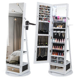 NNECW 360° Swivel Jewelry Cabinet with Full-Length Mirror-White