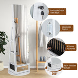 NNECW 360° Swivel Jewelry Cabinet with Full-Length Mirror-White