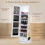 NNECW 360° Swivel Jewelry Cabinet with Full-Length Mirror-White