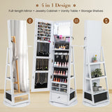 NNECW 360° Swivel Jewelry Cabinet with Full-Length Mirror-White