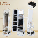 NNECW 360° Swivel Jewelry Cabinet with Full-Length Mirror-White