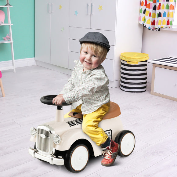 NNECW Kids Sit to Stand Vehicle with Working Steering Wheel for Boys & Girls -White