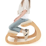 NNECW Wood Rocking Posture Chair with Soft Cushion-Beige