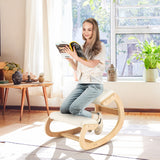 NNECW Wood Rocking Posture Chair with Soft Cushion-Beige