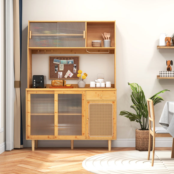 NNECW Bamboo Buffet Cabinet with Hutch for Kitchen/Dining Room