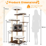 NNECW 179 CM Tall 7-Layer Wooden Cat Tree with Sisal Scratching Posts