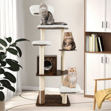 NNECW 179 CM Tall 7-Layer Wooden Cat Tree with Sisal Scratching Posts