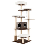 NNECW 179 CM Tall 7-Layer Wooden Cat Tree with Sisal Scratching Posts