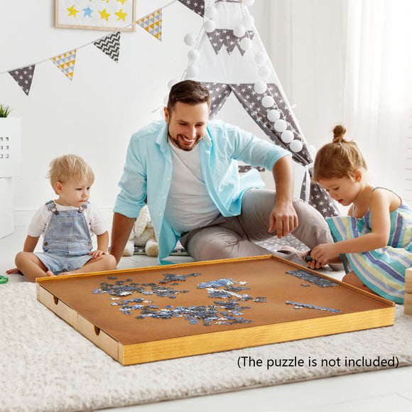 NNECW 80cm x 65cm Wooden Jigsaw Puzzle Table with Smooth Work Surface