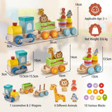 NNECW Wooden Stackable Educational Train Set with Colorful Animal Toys
