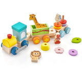NNECW Wooden Stackable Educational Train Set with Colorful Animal Toys