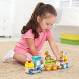 NNECW Wooden Stackable Educational Train Set with Colorful Animal Toys