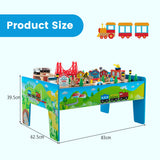 NNECW 84/80 Pieces Wooden Train Set &amp; Table with Reversible Tabletop-Blue