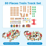 NNECW 84/80 Pieces Wooden Train Set &amp; Table with Reversible Tabletop-Blue