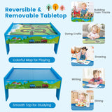 NNECW 84/80 Pieces Wooden Train Set &amp; Table with Reversible Tabletop-Blue