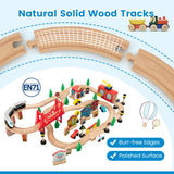 NNECW 84/80 Pieces Wooden Train Set &amp; Table with Reversible Tabletop-Blue