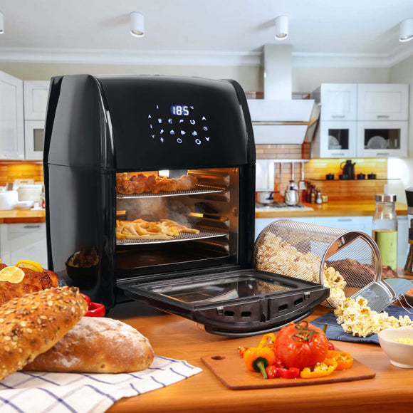 NNEDSZ 14L Digital Turbo Air Fryer Cooker w/ Rolling Cage/Rotisserie