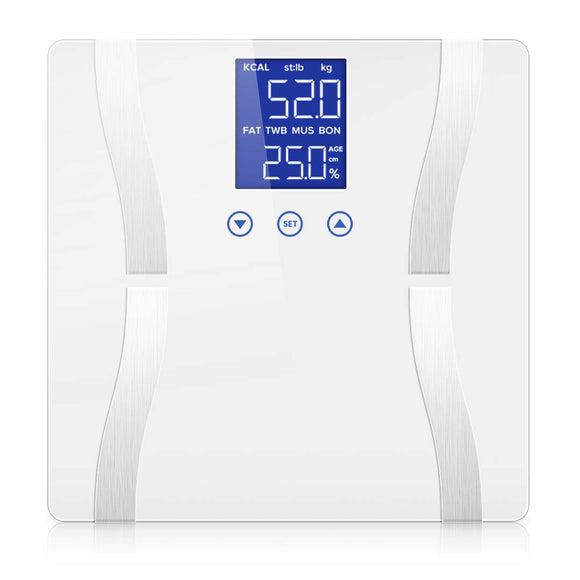 NNEAGS Glass LCD Digital Body Fat Scale Bathroom Electronic Gym Water Weighing Scales White