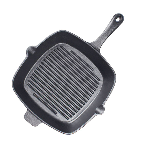 NNEAGS 26cm Square Ribbed Cast Iron Frying Pan Skillet Steak Sizzle Platter with Handle