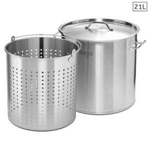 NNEAGS 21L 18/10 Stainless Steel Stockpot with Perforated Stock Pot Basket Pasta Strainer