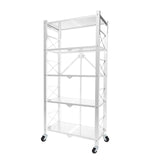 NNEAGS 5 Tier Steel White Foldable Display Stand Multi-Functional Shelves Portable Storage Organizer with Wheels