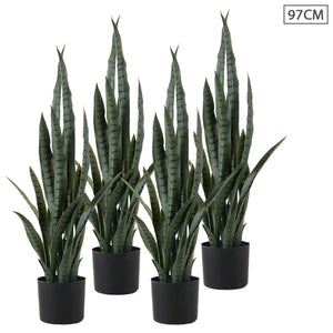 NNEAGS 4X 97cm Artificial Indoor Snake Sansevieria Plant Fake Decoration Tree Flower Pot