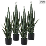 NNEAGS 4X 97cm Artificial Indoor Snake Sansevieria Plant Fake Decoration Tree Flower Pot