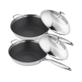 NNEAGS 2X 18/10 Stainless Steel Fry Pan 32cm Frying Pan Top Grade Non Stick Interior Skillet with Helper Handle and Lid