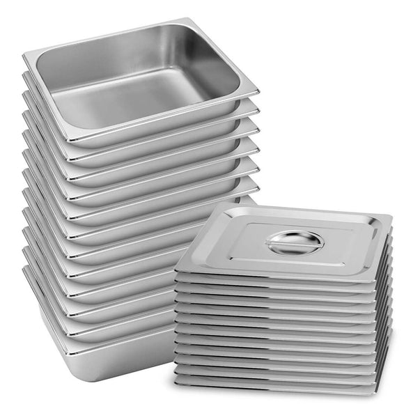 NNEAGS 12X GN Pan Full Size 1/2 GN Pan 10cm Deep Stainless Steel Tray With Lid