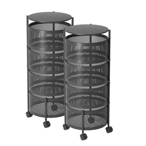 NNEAGS 2X 4 Tier Steel Round Rotating Kitchen Cart Multi-Functional Shelves Portable Storage Organizer with Wheels