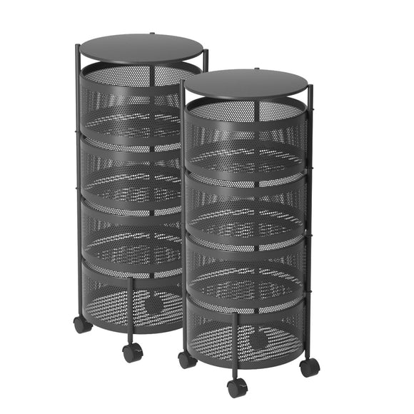 NNEAGS 2X 4 Tier Steel Round Rotating Kitchen Cart Multi-Functional Shelves Portable Storage Organizer with Wheels